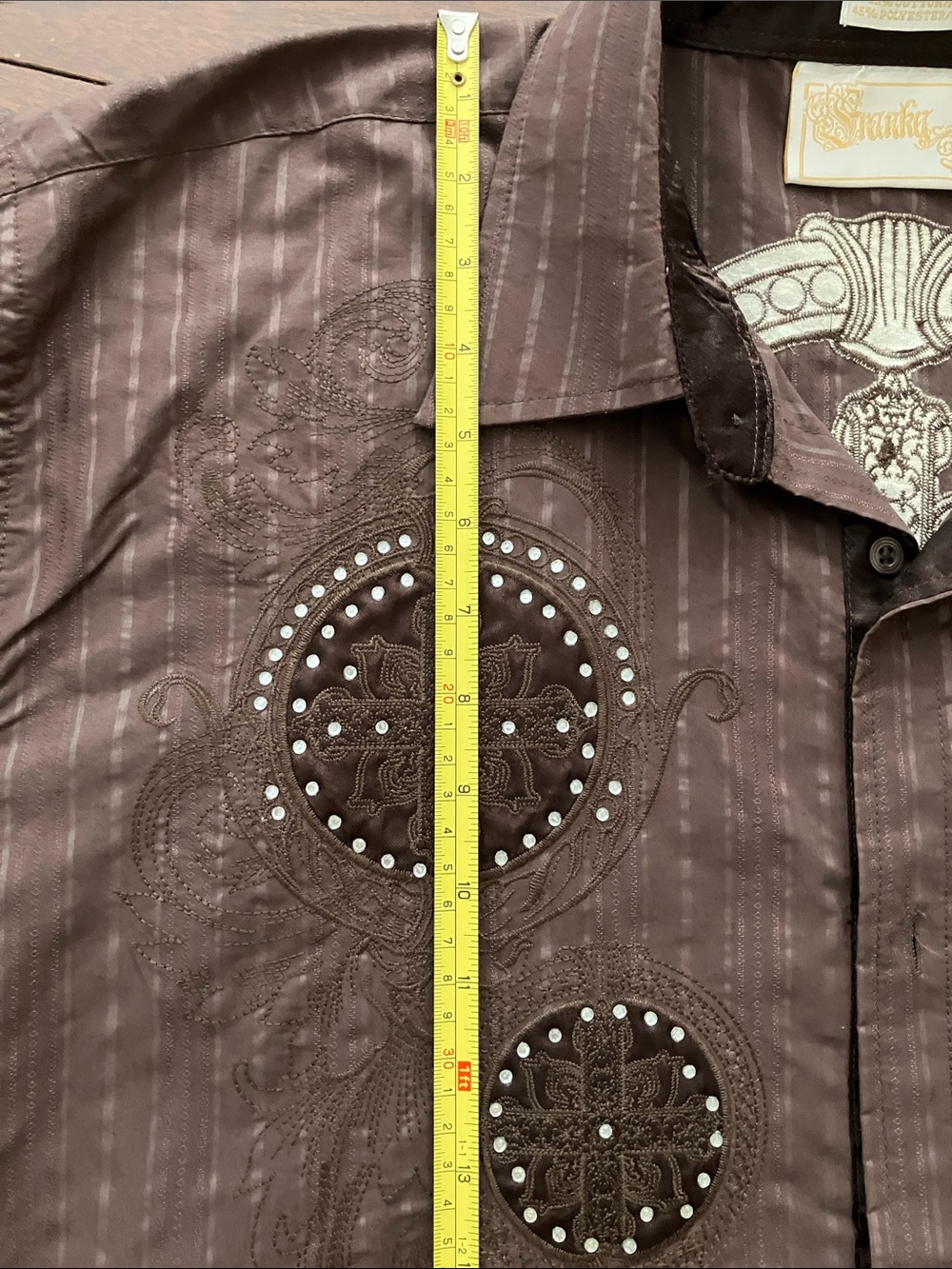 Franky Max XL Embellished Embroidered Western Rockabilly Shirt Chocolate Brown - Picture 12 of 16